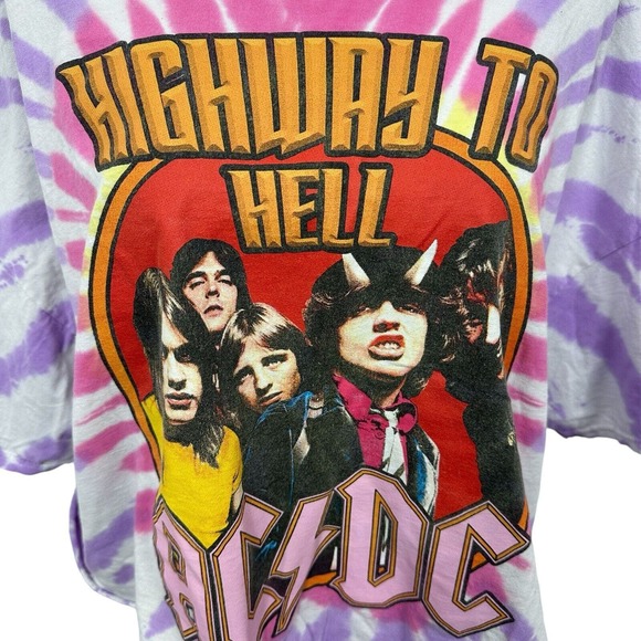 AC/DC Highway to Hell Tie Dye Cropped T-Shirt Short Sleeve Womens Size 3X Purple - Picture 2 of 8
